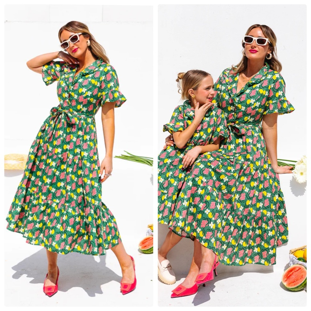 Ivy City Co Green Floral Tulip Print Midi Dress